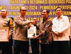 Bangga! Polda Sumsel Dapat Reward Pelayanan Publik Dari Ombudsman RI