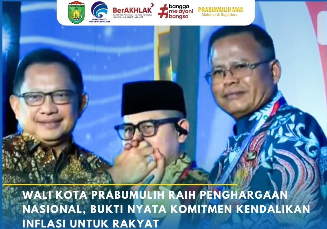 Wali Kota Prabumulih H. Arlan menerima Penghargaan Apresiasi Pemerintah Berprestasi 2026 di Palembang atas keberhasilan pengendalian inflasi daerah.
