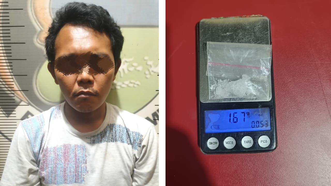 Petugas Polres Prabumulih menunjukkan barang bukti sabu seberat 1,67 gram hasil penangkapan di Arimbi Jaya