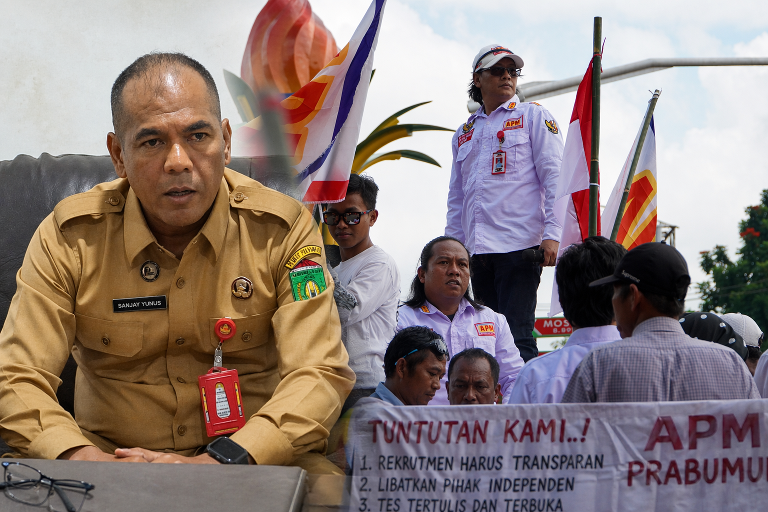Kepala Disnaker Prabumulih Sanjay Yunus dan aksi massa APM saat demo tuntut transparansi rekrutmen di DPRD Prabumulih