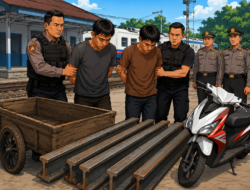 2 Buruh di Prabumulih Ditangkap, Curi Rel Milik PT Kereta Api Indonesia, Polisi Sita Barang Bukti.