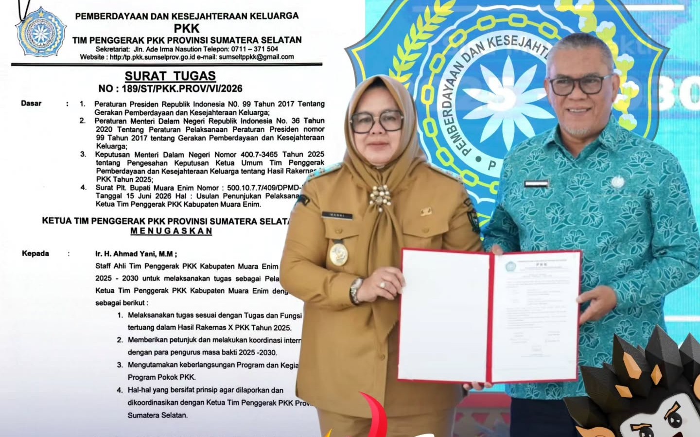 Ahmad Yani resmi menjabat Plt Ketua TP PKK Kabupaten Muara Enim sisa masa bakti 2025–2030.